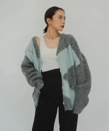 크누 스머프 악센트 모헤어 가디건