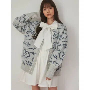 merry jenny flower 자카드 니트 가디건 블루