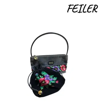 FEILER 페이러 슈니르 직조 핸드백 복조리 파우치 포함 꽃무늬 블랙