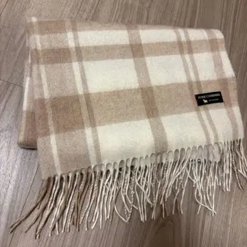 23구 퓨어 캐시미어 100% 체크 무늬 머플러 베이지