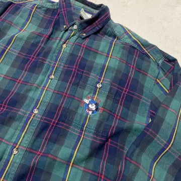 디즈니 미키 플란넬 셔츠 빈티지 블랙워치 체크