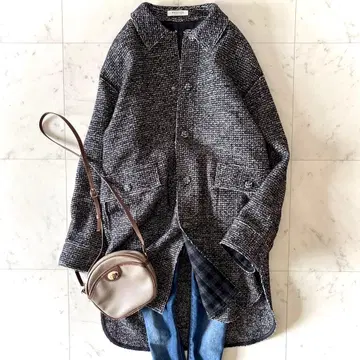 새상품급 맥피 울 혼방 자켓 코트 트위드 자켓 롱 기장