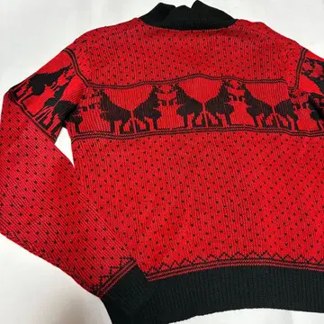 캥거루 패턴 니트 긴팔 빨간색 레드 검정 블랙