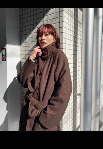 나토리카 x y/m 스탠드 카라 케이프 코트 브라운