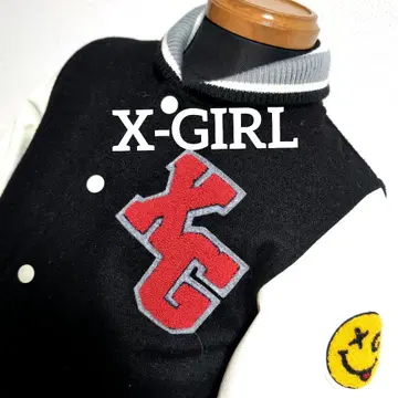 eu20 X-GIRL 바시티 자켓 블랙/화이트 팔 가죽 소가죽 남성용 S