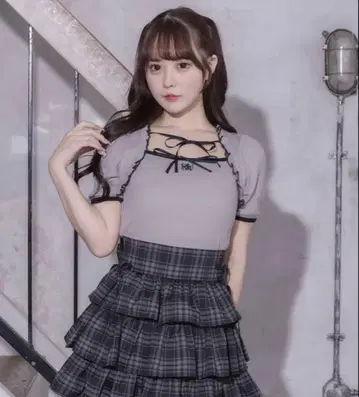 [ pium ] 피움 더블 리본 케이프 와플 티셔츠