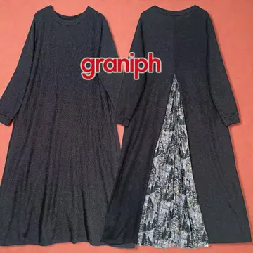 graniph 그라니프 긴팔 롱 원피스 뒷면 플리츠 블랙