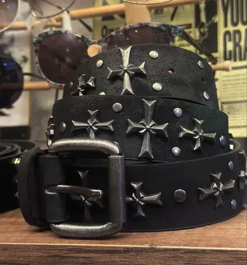 가죽 벨트 크로스 스터드 펑크 스트릿 y2k