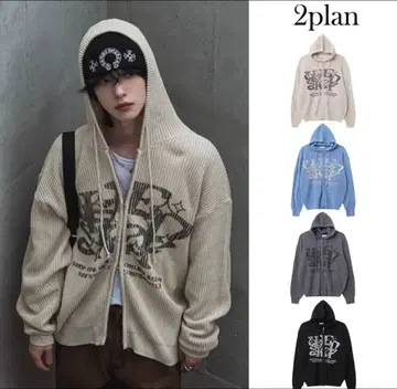 2planGalaxy 레터링 후드 집업 니트