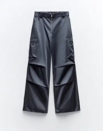 ZARA 새틴 카고 팬츠 드로스트 네이비