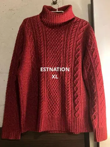 ESTNATION 빨간색 케이블 니트 터틀넥 XL