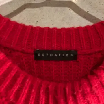 가격 인하 ESTNATION 케이블 니트 레드 스웨터