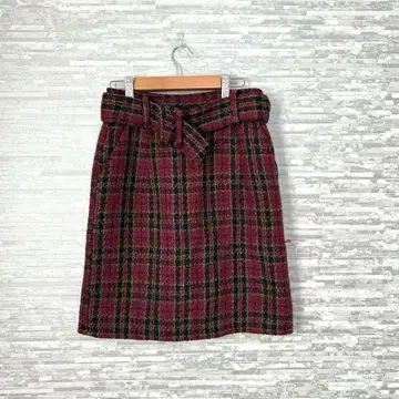 세실 맥비 트위드 벨트 체크 미니 스커트 핑크 타이트