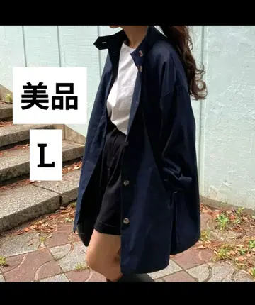 새상품급 라우어 LAUIR 스탠드 카라 미들 기장 코트 네이비