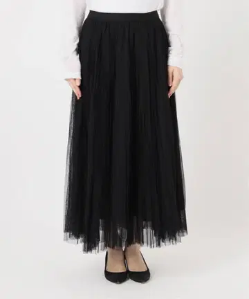 Spick and Span 랜덤 튤 플리츠 스커트 블랙