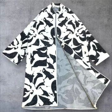 ZARA 자라 니트 자카드 코트 겉옷 롱 올 패턴 노카라