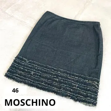 모스키노 프릴 장식 다크 블루 데님 타이트 스커트 프린지 46 빅 사이즈