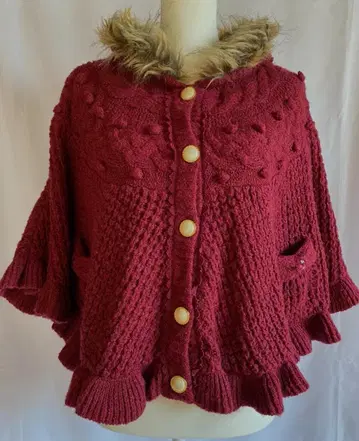 axes femme 후드 부착 니트 판초 와인 레드