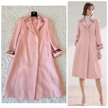 새상품급 레오나르 스탠드 카라 코트 캐시미어 울 핑크