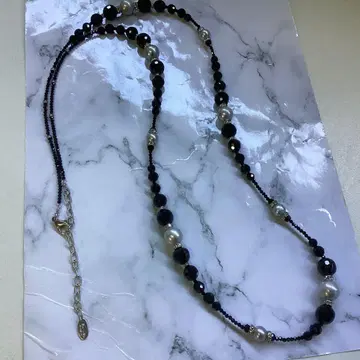 QVC tar tar 블랙 스피넬 & 펄 롱 목걸이 새상품