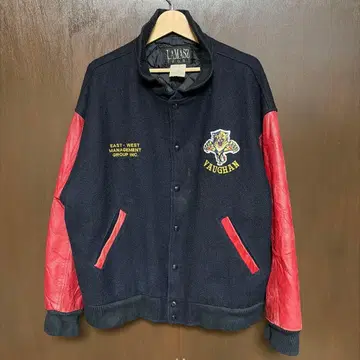 캐나다제 LAMASZ SPORT 가죽 바시티 자켓 XL 네이비 레드