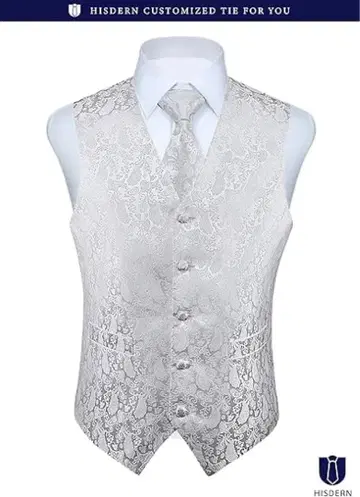 15 [ 새상품 ] HISDERN 화이트 포멀 슈트 베스트 L 페이즐리