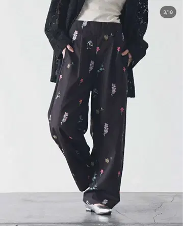 purebright 플라워 프린트 와이드 팬츠 M