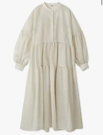 미라 오웬 스탠드 카라 티어드 원피스 화이트