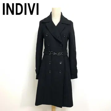 A7470 인디비 롱 코트 울 벨트 포함 체인 블랙 38