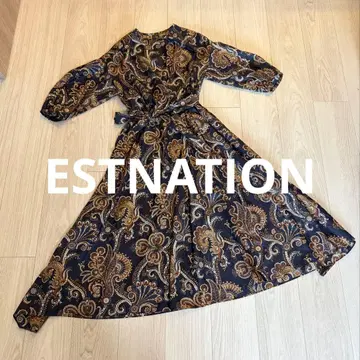[ 새상품급 ] ESTNATION 네이비 페이즐리 드레스 36