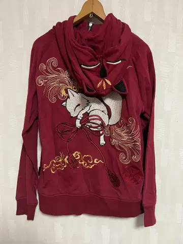 콘자쿠(KON-JAKU) 총 자수 하이넥 지퍼 후드티