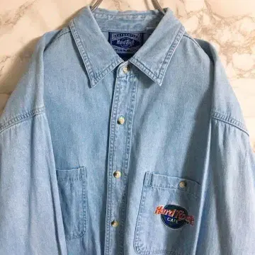 하드 록 카페 원포인트 자수 샴브레이 셔츠 라이트 블루 M