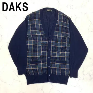 A7478 닥스 긴팔 가디건 울100% 체크 네이비 L