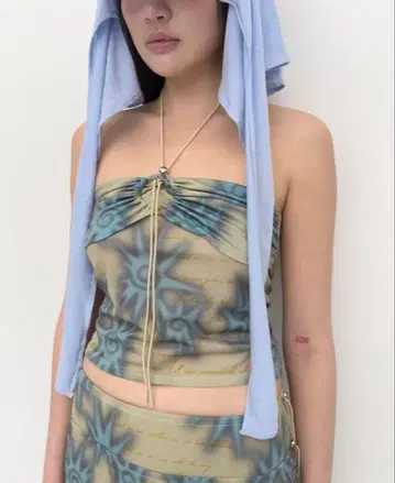 한국 PUREE Mural mesh halter neck top Sand