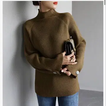 [ M ] 리브 하이넥 스웨터 여성용 슬림 터틀넥 긴팔