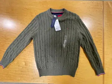 미사용 Tommy Hilfiger 케이블 니트 스웨터 S 카키