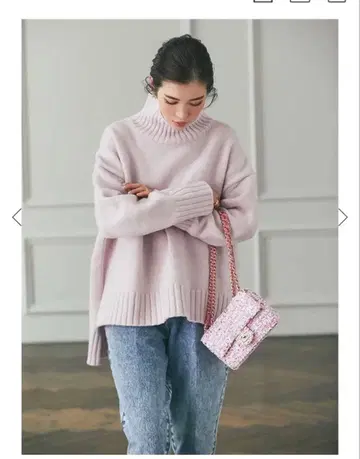 세븐틴 베이직 터틀 니트 풀오버 미사용 핑크