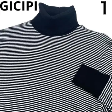GICIPI 터틀넥 코튼 니트 1 M 보더 블랙 화이트 새상품