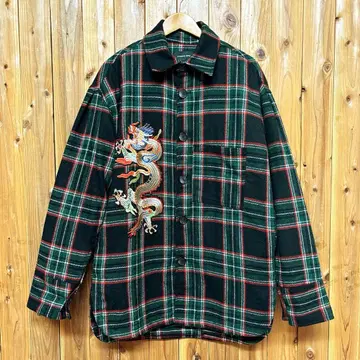 SAPEUR 사풀 상하이 투어 한정판 드래곤 자수 퀼팅 체크 셔츠