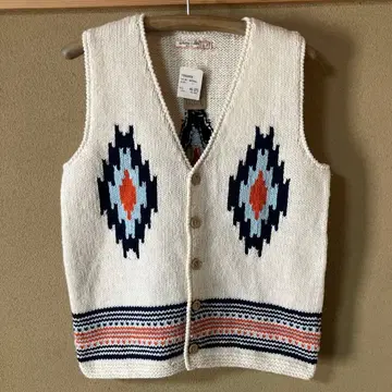 손뜨개질 울 오르테가 패턴 베스트 화이트/L 사이즈