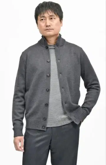 ZANONE 울 스탠드 카라 니트 가디건 CHIOTO 그레이 50