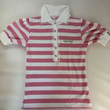 Tralala 투라라 반팔 피케 셔츠 핑크와 화이트 M 헤이세이 갸루