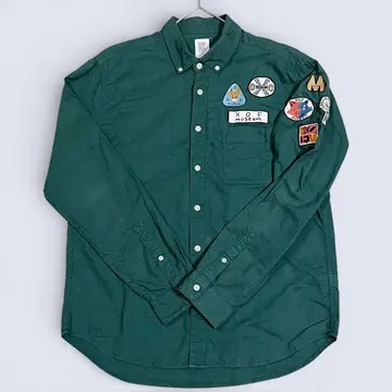 그라니프 FOX MUSEUM 와펜 자수 버튼 다운 셔츠 M 그린