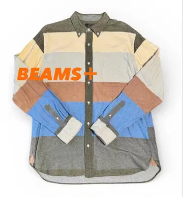 BEAMS+ 플란넬 멀티 컬러 버튼 다운 긴팔 셔츠 XL