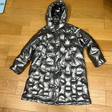 남녀 공용 실버 퀼팅 다운 자켓 후드 부착 XXL