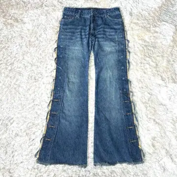 Y2K 그런지 플레어 데님 팬츠 컷오프 청바지