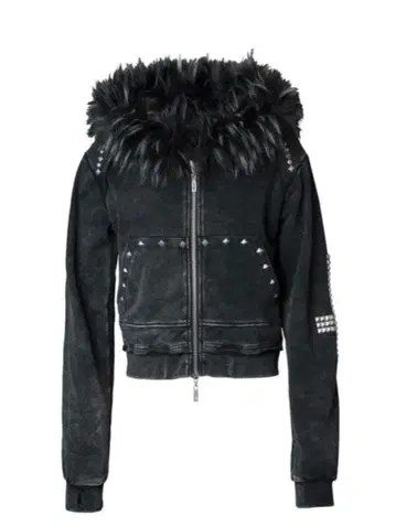 TYPE CROSS FOX FUR HOODIE BLACK