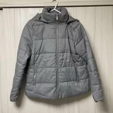 그레이 후드 부착 다운 자켓 GU