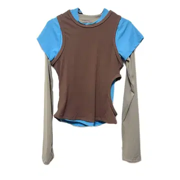 비대칭 컷 긴팔 티셔츠 브라운 y2k 헤이세이 갸루 티셔츠