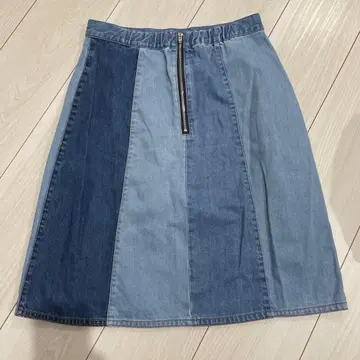 데님 패치워크 미디 스커트